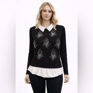 Love Scarlet Black Silver Beads Faux Undershirt NWT Lightweight Sweater Large